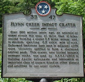 road side marker for Flynn Creek crater